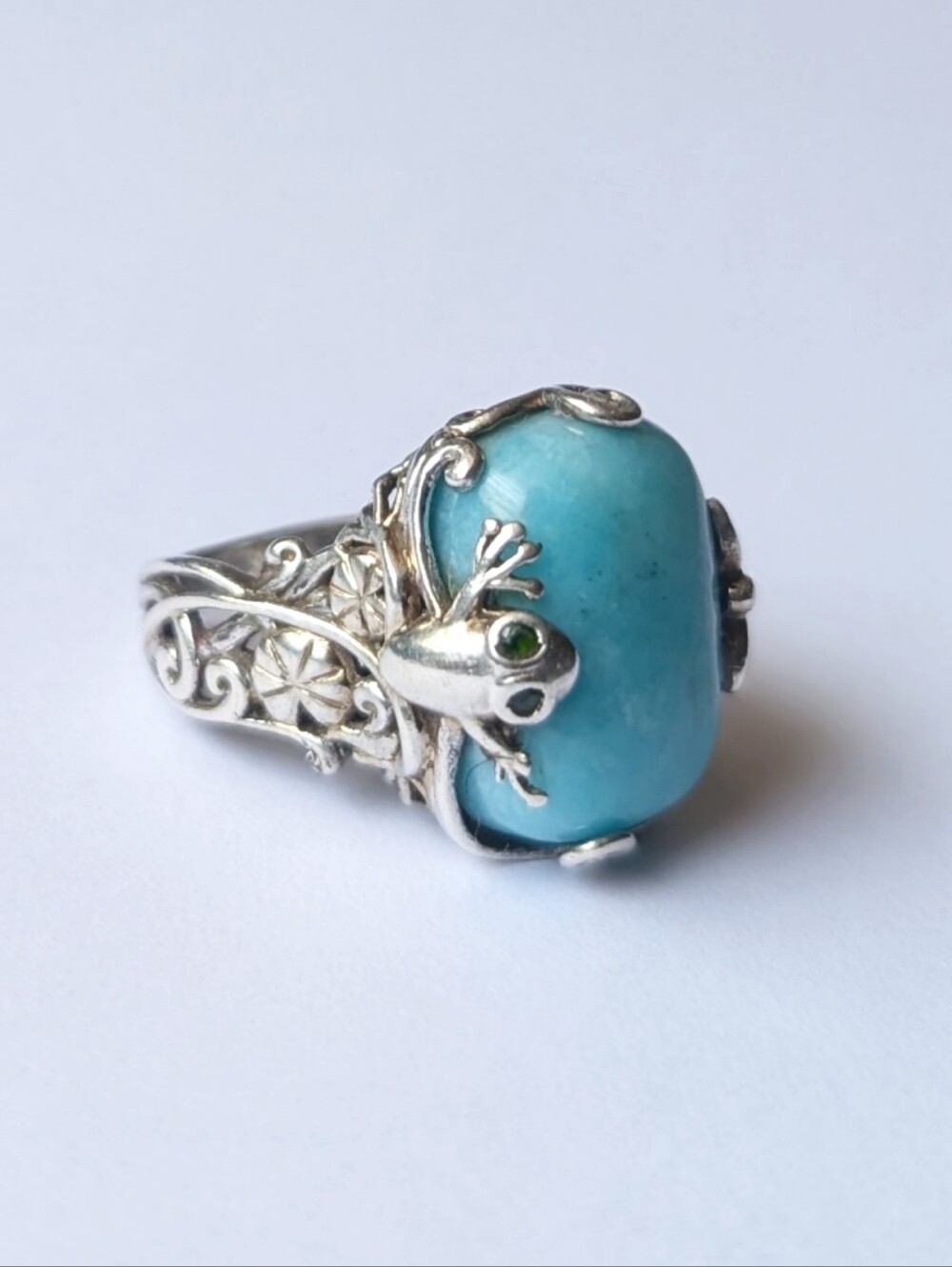 Michael Valitutti sterling silver ring amazonite Frog butterfly swirls scroll NH